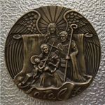 NATIVITY 1986,BIG ANJO,BIRD PEACE,STUNNING RARE BRONZE MEDAL,90 mm,278.8 gr