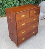 ANTIQUE  MILITARY CAMPAIGN TEAK CHEST OF DRAWERS