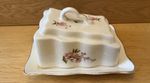 Vintage Ceramic Butter Dish Featuring A Delicate Rose Pattern Crazed Glaze. VGC