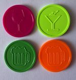 PLASTIC DRINK TOKENS EMBOSSED BAR MIX - BAG OF 100 - 25 OF 4 VARIETIES