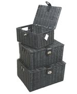 Black Resin Woven Hamper Storage Basket Box With Lid & Lock In 3 Size Ideal Gift