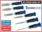 6 Piece Wood Chisel Set Work Professional Carbon Steel Grip Striking Cap UK 8-17