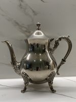 Vintage Ornate Silver Plated Teapot Coffee Pot Footed Baroque Style Elegant VGC