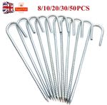 12" Tent Pegs - Heavy Duty Galvanised Steel J Shaped Camping Marquee Awning 30cm