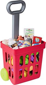 Playkidiz Mini Shopping Cart - Fill and Roll Grocery Basket - 24 Piece Small Toy