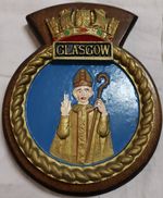HMS Glasgow - Ship Crest Plaque Badge, Hand-Painted, Solid Mahogany Mount, 416g