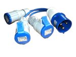 32 amp 3 pin male plug  to 3 x 16 amp 3 pole female sockets 240 volt