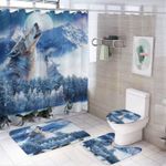 Fbmlbrb Brebasf Fantasy Forest Galaxy Wolf 4 Pieces Shower Curtain Setmodern
