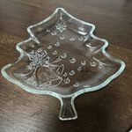 Vintage Pressed Glass Christmas Tree Bowl Candy  Dish Trinket Plate 80s 90s