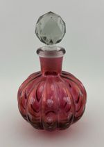 Antique Cranberry Glass Perfume Bottle Melon Ribbed Faceted Stopper Victorian