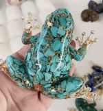 A Large Decorative Frog Figurine with A Turquoise Natural Stone Base Great Gift