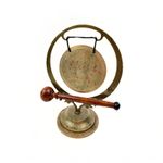 Vintage Table Top Dinner Gong Etched Brass With Floral Motif Wooden Mallet
