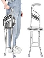 Folding Cane Stool Walking Stick with Seat Adjustable for Adults Non-Slip Black