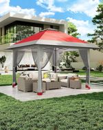 13x13ft Pop Up Gazebo Tent with Netting, Height Adjustable Double-Roof Canopy