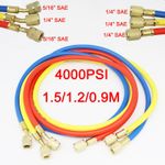 3pcs 1/4 SAE Refrigerant Charging Hose 4.9ft 800 4000 PSI Manifold Gauge Hose