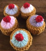 Five Knitted Cupcakes Assorted Colours