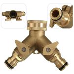 2 Way Brass Garden Hose Pipe Tap Adaptor Twin Hosepipe Connector Splitter Double