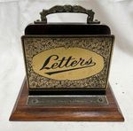 Portable Antique Edwardian Brass & Oak Standing Letter Rack Desk Tidy