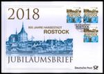 GERMAN POST ANNIVERSARY FDC 2018 HANSESTADT ROSTOCK 800 YEARS SHIPS OLD TOWN