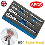 6Pcs 1/4" 3/8" 1/2" Flex Head Ratchet Set 72 Tooth Swivel Head Ratchet Wrench