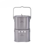 Camping Titanium Pot Wood Stove Set 2 in1 Outdoor Canteen Cup Hanging Pot Burner