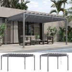 Outdoor Louvered Metal Pergola with Retractable Roof, Grey