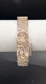 Sterling Silver ART DECO Filigree Buckle  Bracelet 18g Unique Piece
