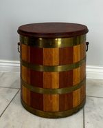 Antique vintage wood and brass barrel with lid Drummond's of Greenock Scotland