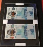 +ENGLAND+AA.X2 £5 FIVE POUND ERROR,CONSECUTIVE PRE & MISPRINT,QUEEN ELIZABETH. 