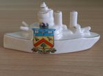 WW1 CRESTED CHINA ARCADIAN MODEL OF BATTLESHIP: CHELTENHAM CREST