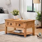 Corona Coffee Table with 2 Drawers & Shelf Solid Wood Pine Wooden By Mercers
