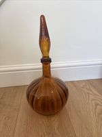Empoli Genie, Vintage Amber Coloured Bottle with Stopper Made In Italy 1960-1970