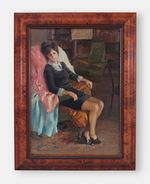 Federico Alfano Seated Woman Interior Scene Original Italian Oil Painting signed