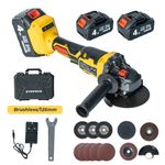 21V Cordless Angle Grinder Brushless 125mm with 2 Battery & Charger & Discs Kit