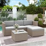 Garden Corner Sofa Rattan Patio Furniture Lounge Set - Khaki