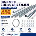 15m2 White Suspended Ceiling Grid System 600x600 x 24mm Complete Grid - No Tiles