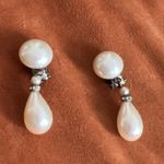 VINTAGE CLIP ON EARRINGS Bronze tone Teardrop & Round FAUX PEARL Dangle DROP