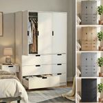 RIGA Wooden 3 Door 6 Drawer Wardrobe Bedroom Storage Closet Shelves Hanging Rail