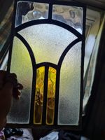 Old Antique piece of leaded stained glass 19cms  x 32.5cms Approx