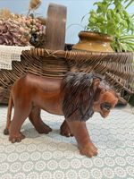 Stunning Carved Polished Wooden Lion Figurine 10” X 6” SH