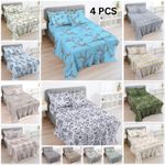 4PCS SET 400TC 100% Egyptian Cotton Printed Flat Sheet Fitted Sheet 2 pillowcase