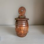 Vintage Wooden Barrel Salt Cellar - Treen Hardwood Salt Storage Jar