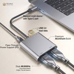 4K USB C to Dual HDMI Adapter Hub 60Hz, 4in1 - includes USB 3.0 and PD Input