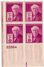 1947 Thomas A. Edison Plate Block of 4 3c Postage Stamps - Sc# 945 - MNH,OG
