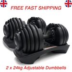 24KG Adjustable Dumbbells Pair Home Gym Weights Quick Dial 15 Settings UK Stock