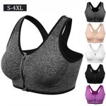 Women's Ladies Front Zip Sports Bra High Impact Push Up Wireless Padded Vest UK