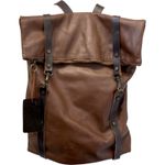 Bottega21 Brown Handcrafted Leather Roll Top Rucksack With Adjustable Straps