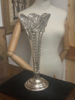 Antique 1900S Sterling Silver Base & Cut Crystal Spill Vase By A.C Birmingham￼