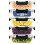 5 Pack HEFTMAN Glass Food Storage Containers Frozen Airtight Leak-Proof 1040ml