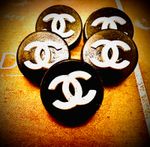 5 Chanel Buttons , 21mm, Black Metal with strong metal shank White CC Logo